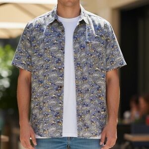 Vans X Disney Shirt Men's Size Medium Blue Donald Duck Casual Button down Cotton